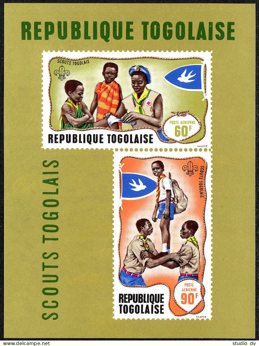 Togo C98a Sheet,MNH-damaged Gum.Michel Bl.36. Boy Scouts,1968.Flag With Bird. - Togo (1960-...)
