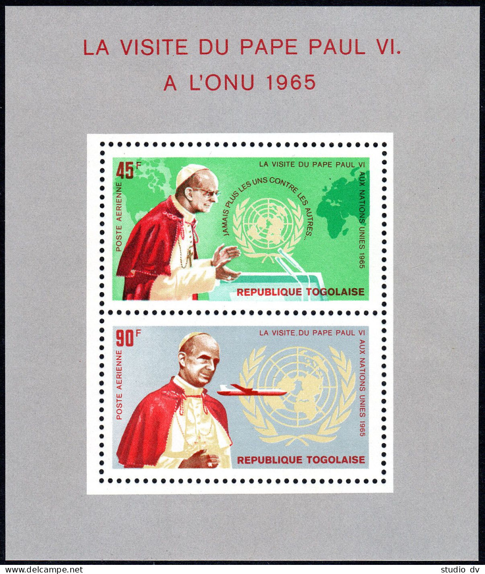 Togo C50a Sheet,MNH.Michel Bl.23. Visit Of Pope Paul VI To The UN,1965.Map. - Togo (1960-...)