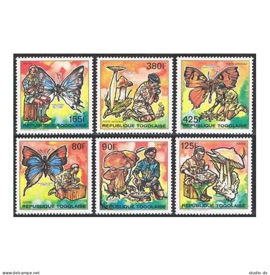 Togo 1553-1558,MNH.Michel 2153-2158. Boy Scouts 1990.Mushrooms,Butterflies.  - Togo (1960-...)