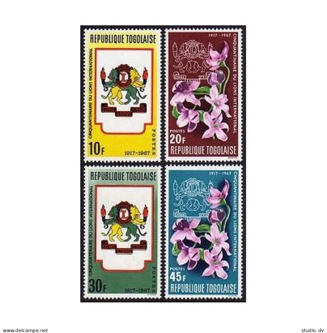 Togo 607-610, MNH. Mi 594-597. Lion International, 50, 1967. Emblem, Flowers. - Togo (1960-...)