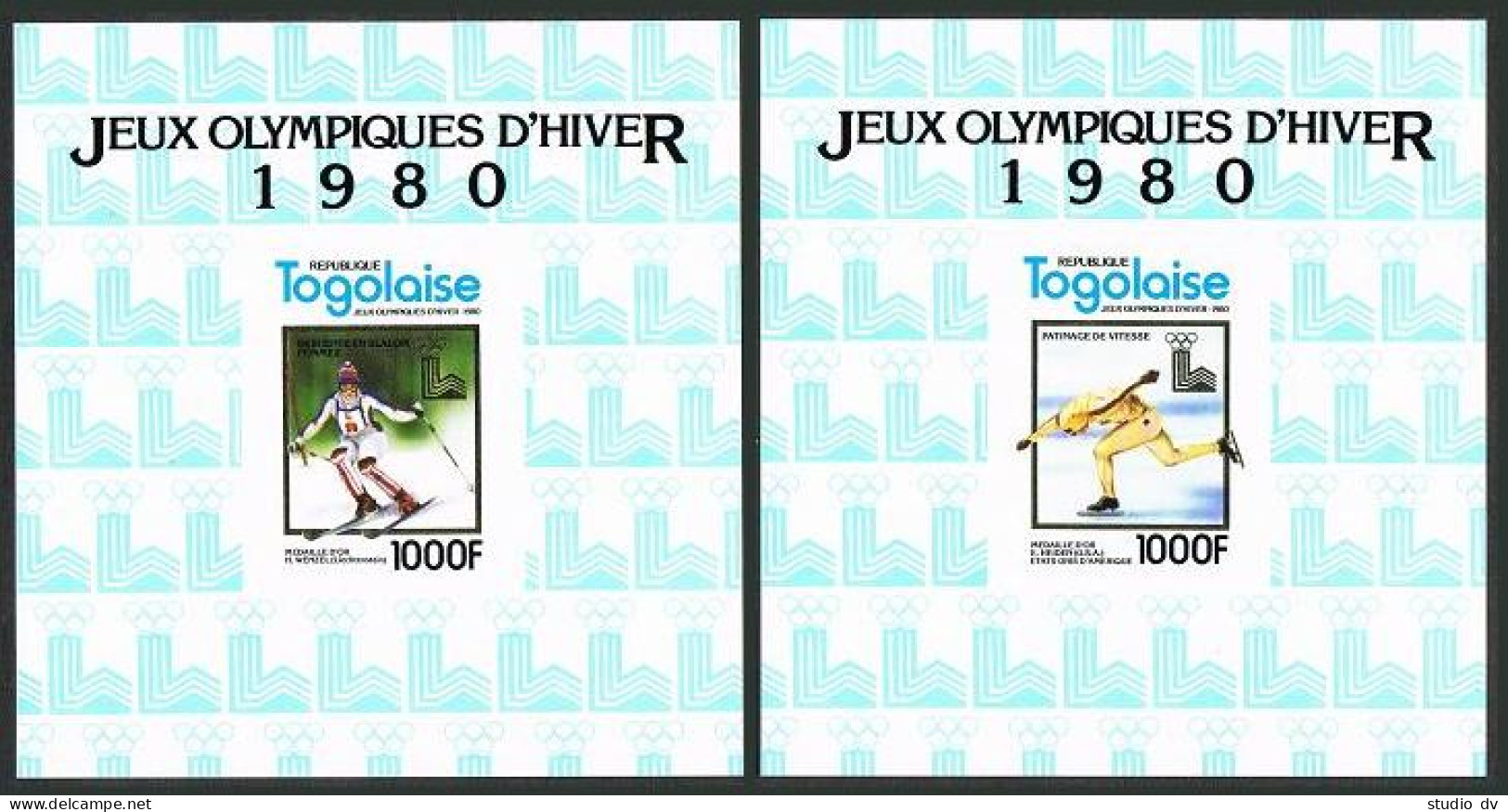 Togo 1049 F-J Deluxe,MNH.Olympics Lake Placid-1980.Gold Medalists.Bobsled,Hockey - Togo (1960-...)