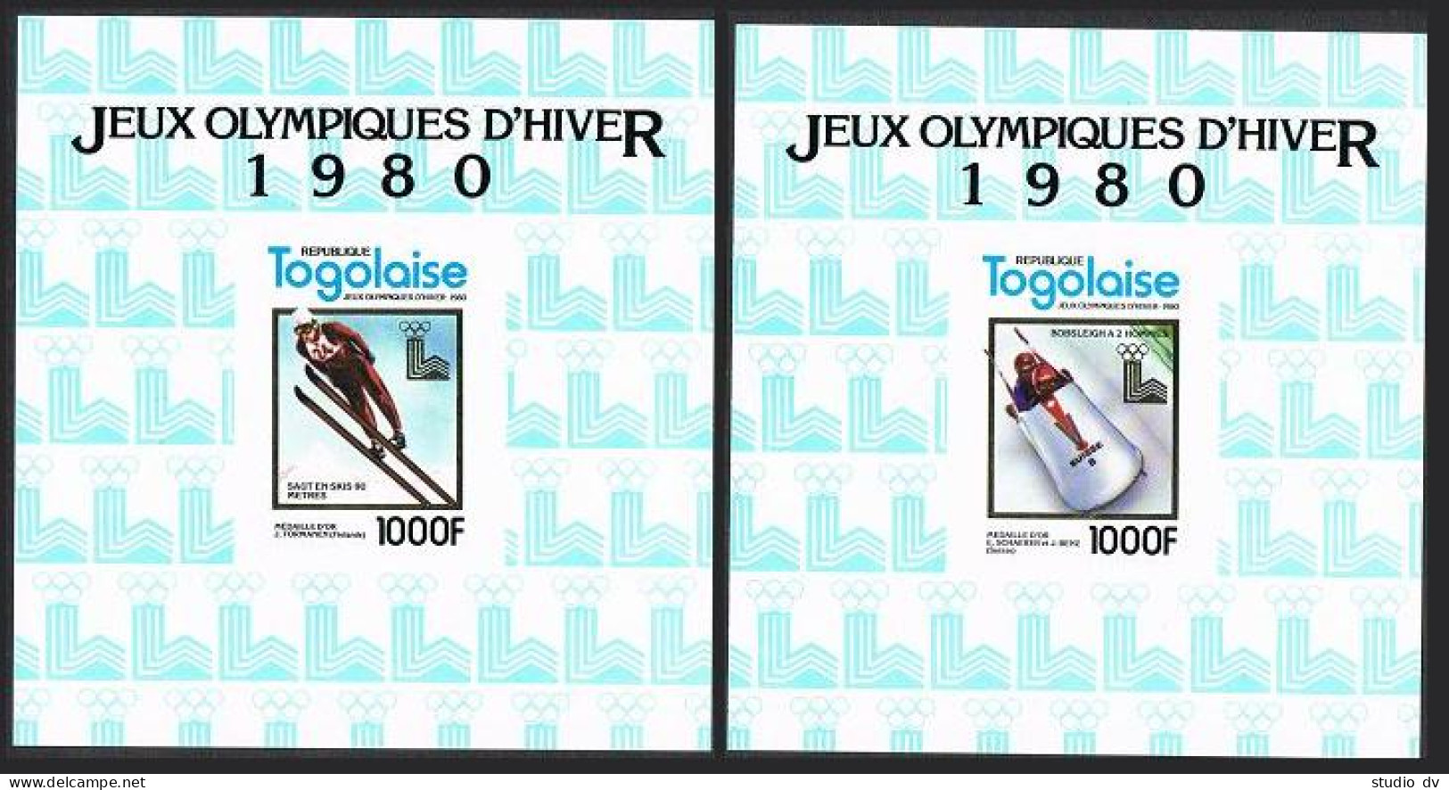 Togo 1049 F-J Deluxe,MNH.Olympics Lake Placid-1980.Gold Medalists.Bobsled,Hockey - Togo (1960-...)