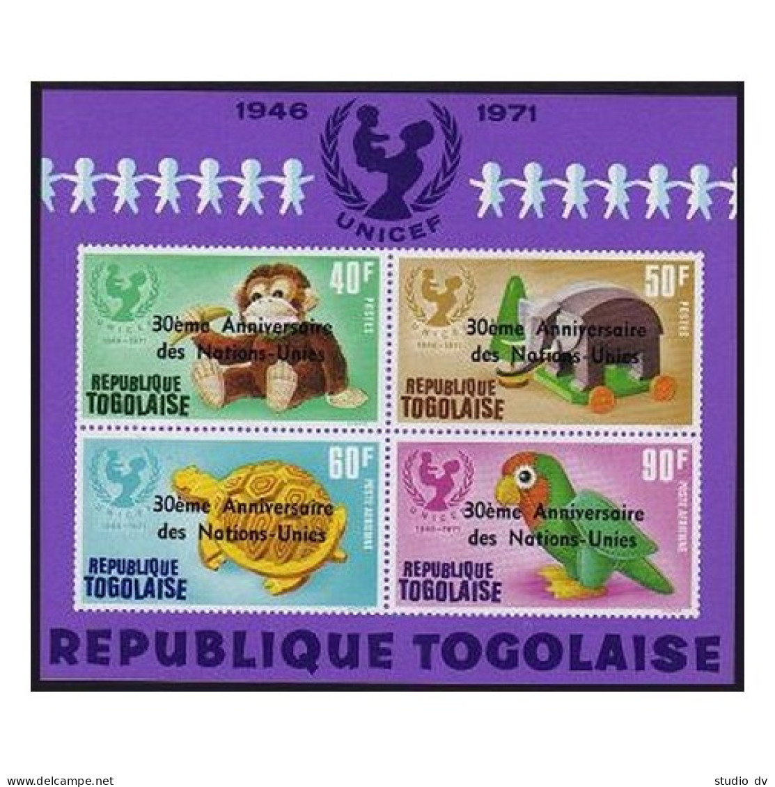 Togo 918-C264,C264a,MNH.Michel 1124-1126,.Bl.97 UNICEF-30.Toys.Monkey,Tortoise. - Togo (1960-...)