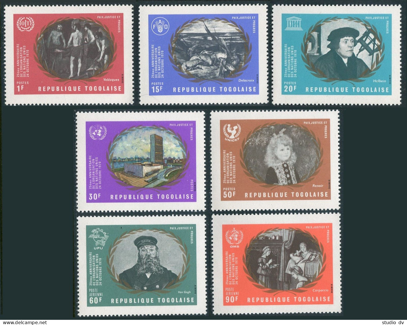 Togo 751-C138,C138a,MNH.Mi 826-832,Bl.51. UN, 25th Ann. 1970. Emblems, Paintings - Togo (1960-...)