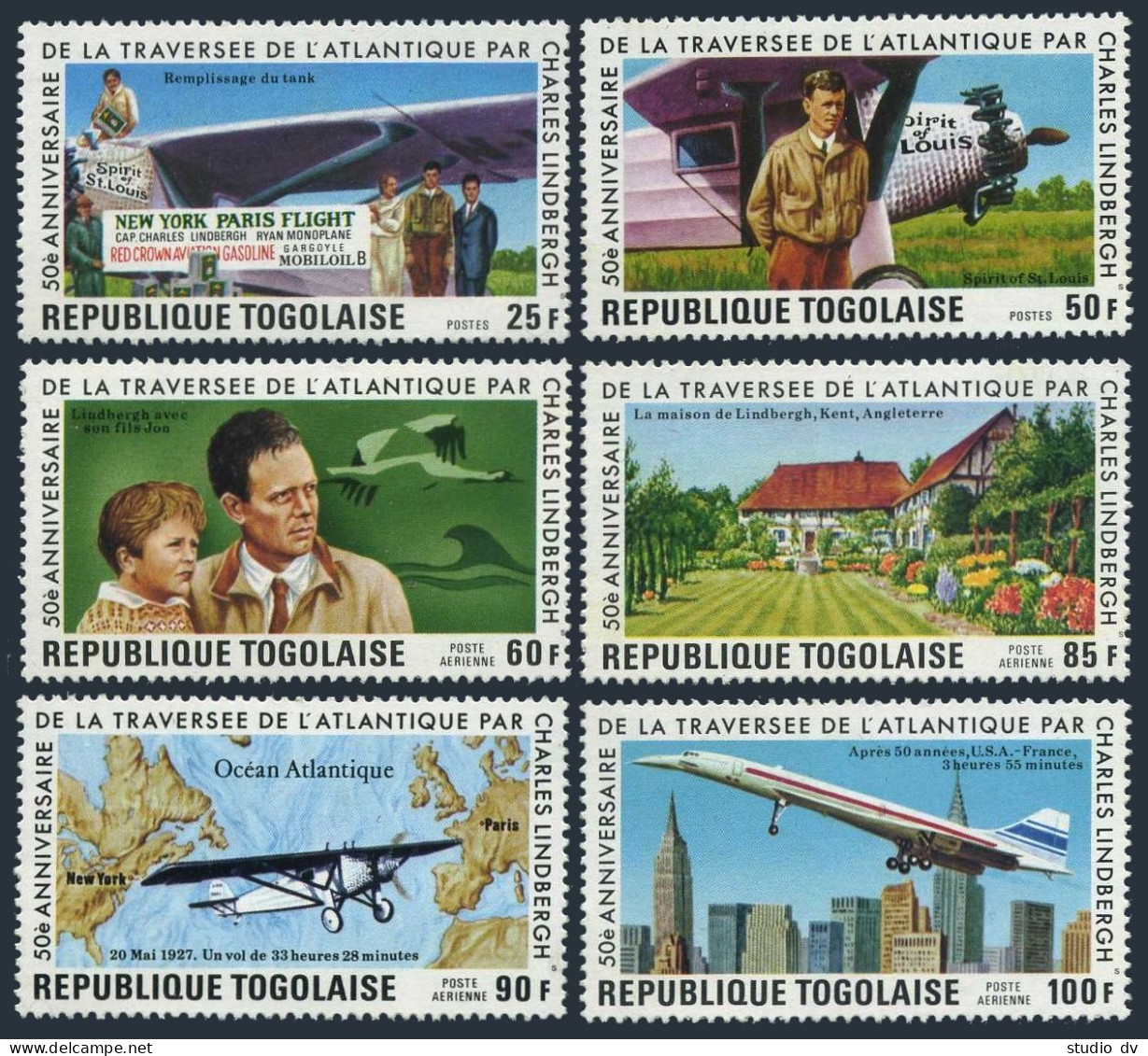 Togo 957-C315,C315a, MNH. Mi 1227-1232, Bl.116. Lindbergh, Transatlantic Flight. - Togo (1960-...)