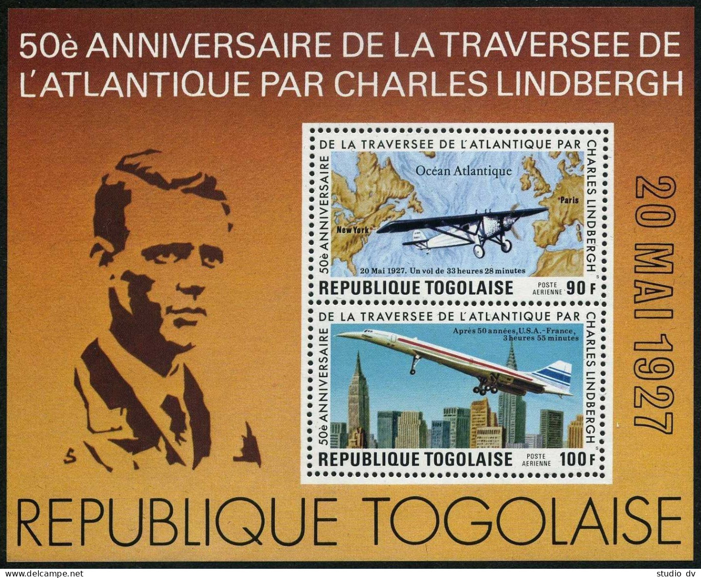 Togo 957-C315,C315a, MNH. Mi 1227-1232, Bl.116. Lindbergh, Transatlantic Flight. - Togo (1960-...)