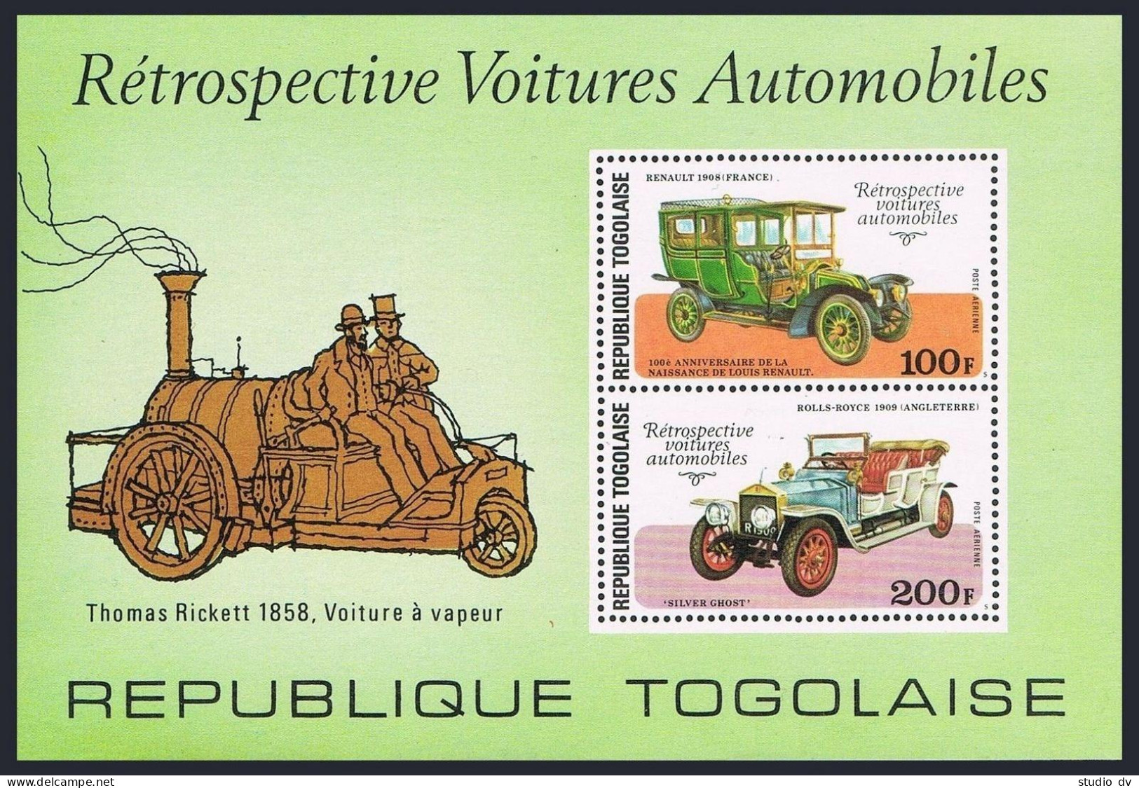 Togo 955-C311,C311a,MNH.Michel 1221-1226,Bl.115. Early Automobiles,1977. - Togo (1960-...)