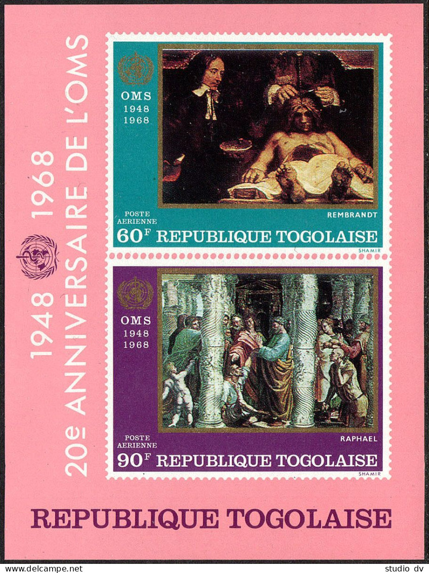Togo 646-649,C93-C94, C94a, MNH. Mi 655-660, Bl.34. WHO,20, 1968. Michelangelo, - Togo (1960-...)