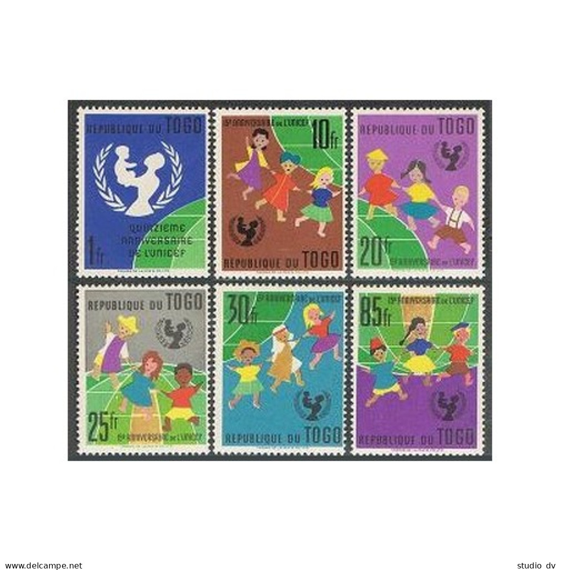 Togo 411-416,416a Sheet,MNH.Michel 329-334,Bl.7. UNICEF,15th Ann.1961.Children. - Togo (1960-...)