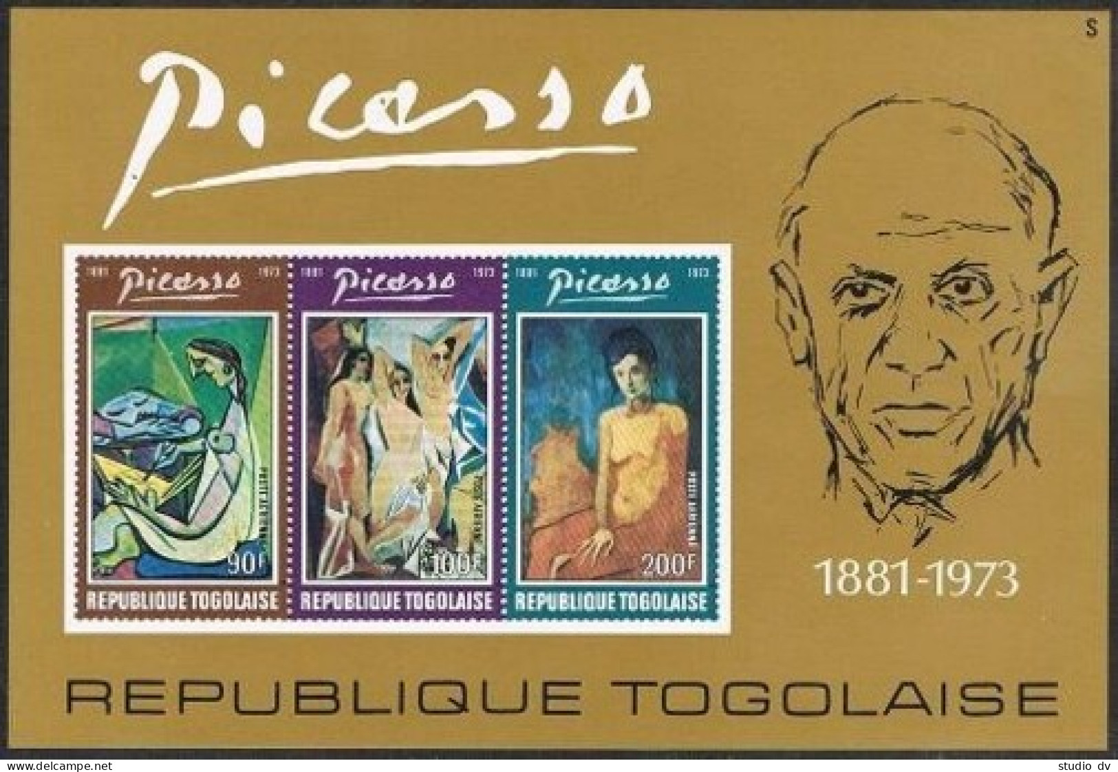 Togo C219a Sheet, MNH. Michel Bl.82. Picasso Paintings 1974. - Togo (1960-...)