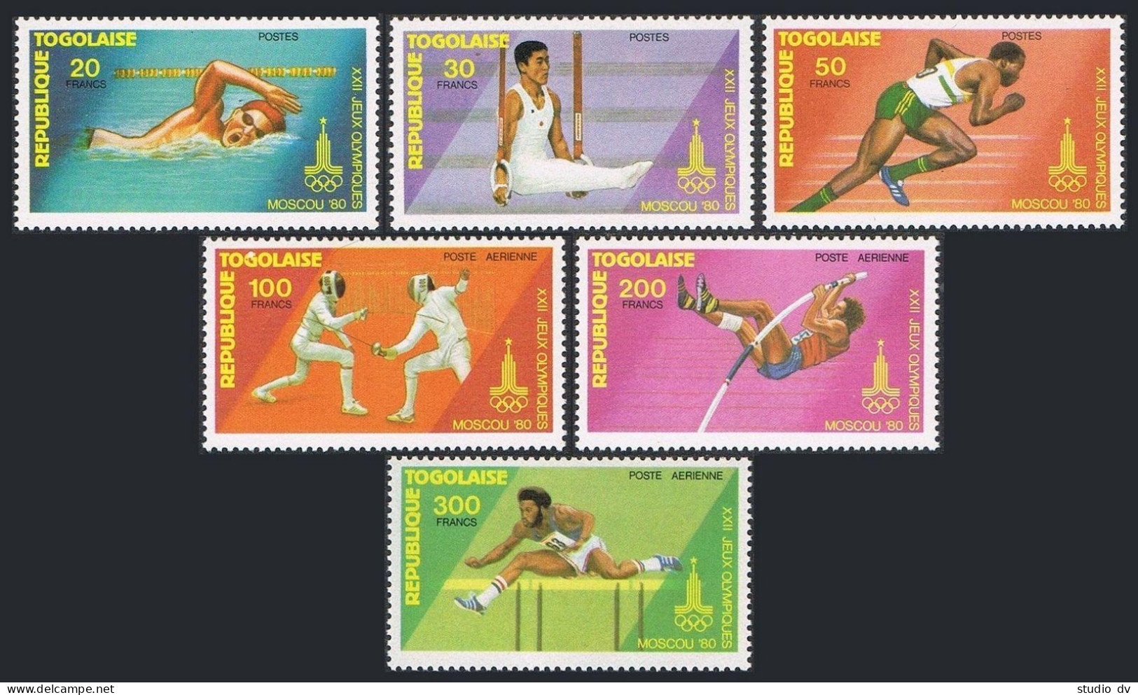 Togo 1050-1052,C413-C415,C415a, MNH. Olympics Moscow-1980. Swimming, Gymnastics, - Togo (1960-...)