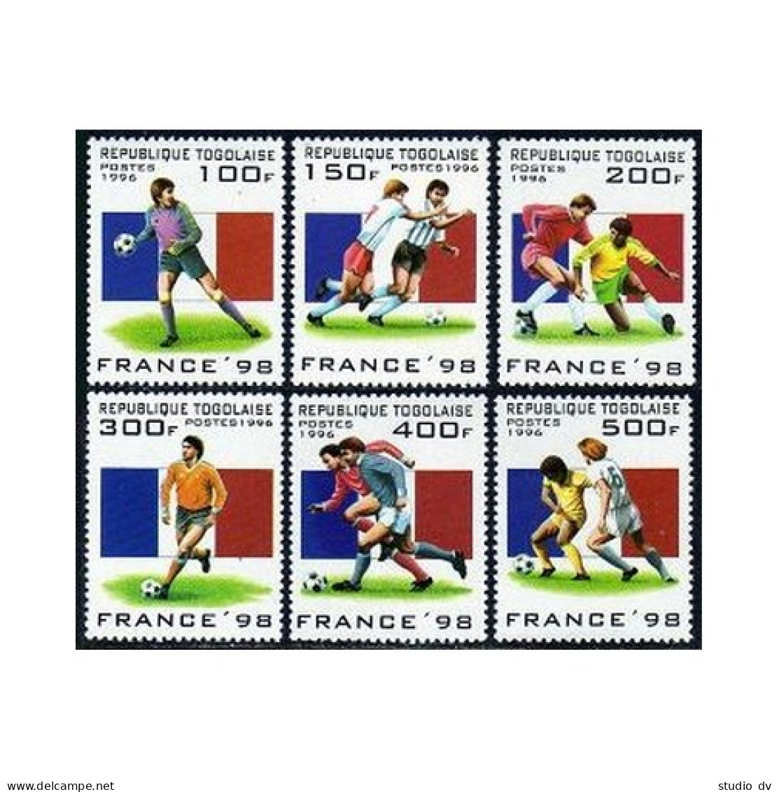 Togo 1713-1718,1719,MNH.Michel 2389-2394,Bl.392. World Soccer Cup France-1996. - Togo (1960-...)