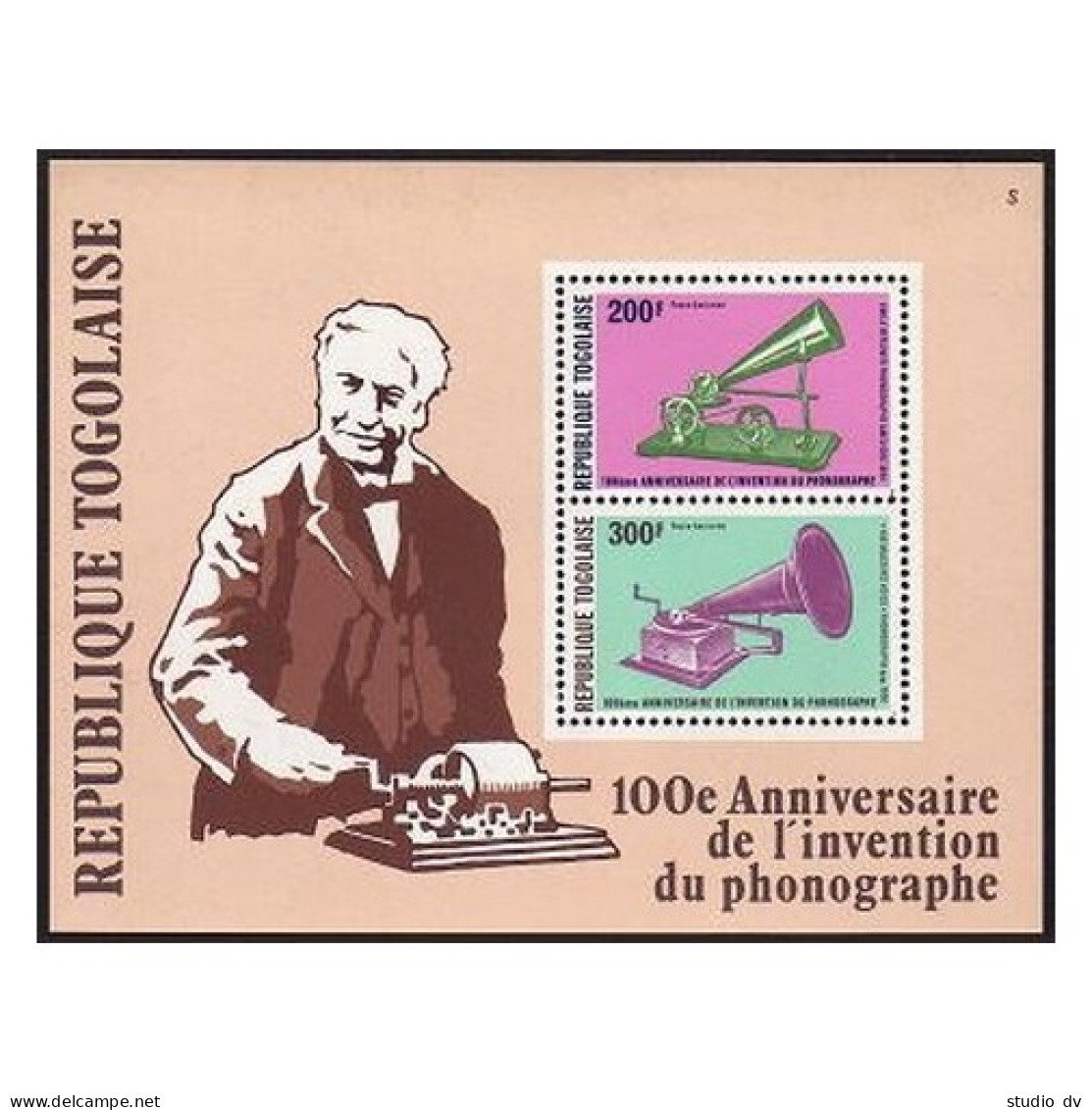 Togo C357a Sheet, MNH. Michel Bl.135. Invention Of Phonograph, By Edison, 1978. - Togo (1960-...)