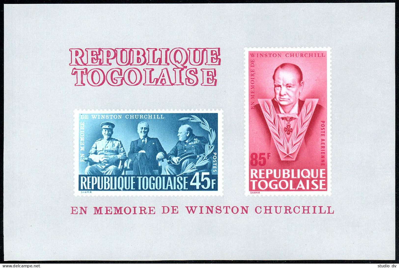 Togo C47a, MNH. Michel Bl.20. Sir Winston Churchill, Roosevelt, Stalin At Yalta. - Togo (1960-...)