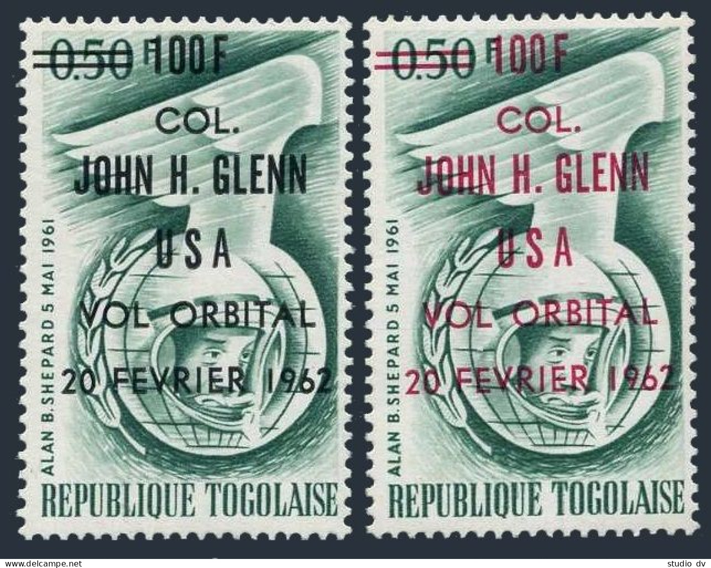 Togo 421-421a,MNH.Michel 339a-339b. 100F COL JOHN H.GLENN USA,1962. - Togo (1960-...)