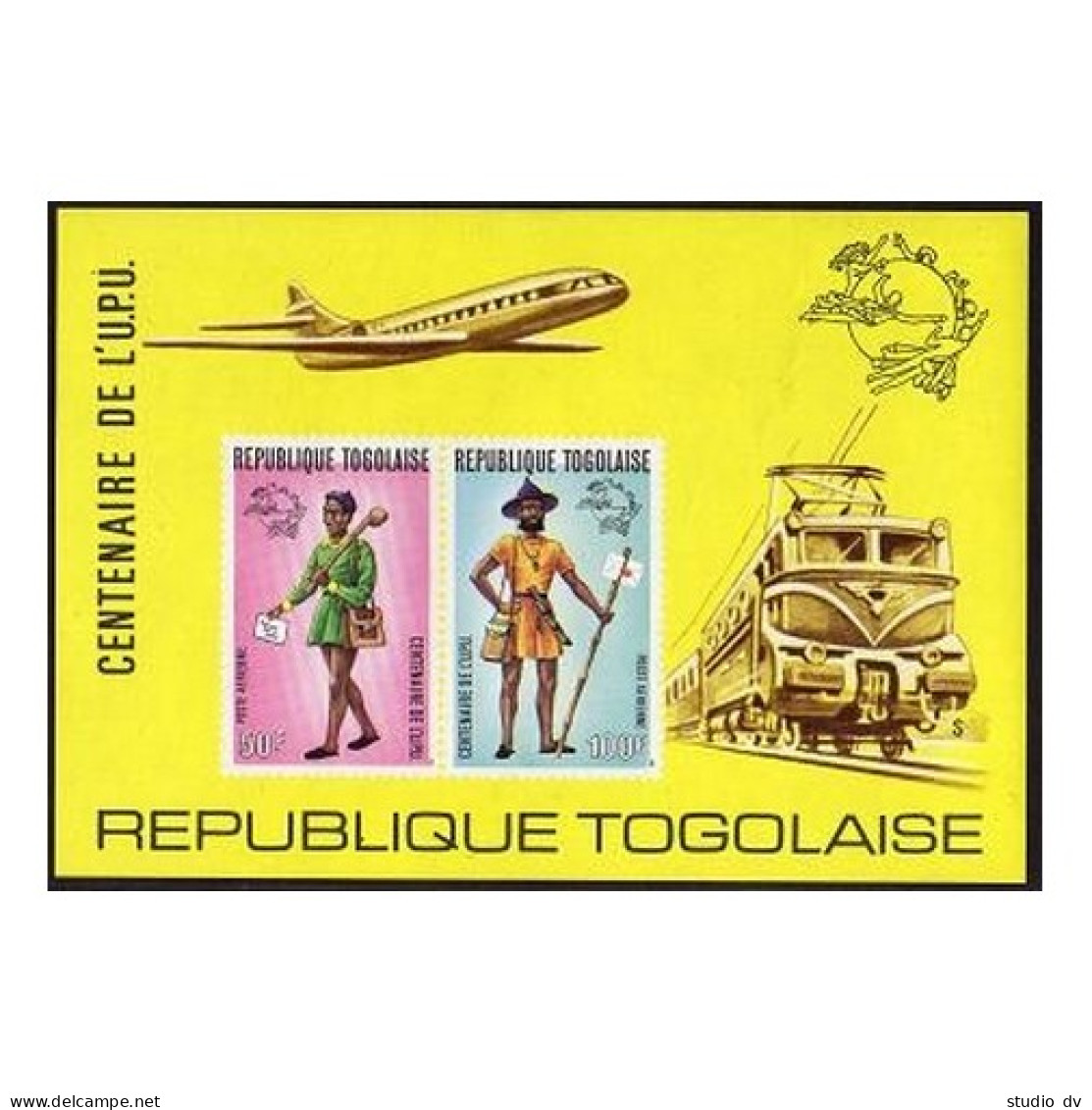 Togo C223a Imperf,MNH.Michel Bl.84B. UPU-100,1974.Mailman,uniforms. - Togo (1960-...)