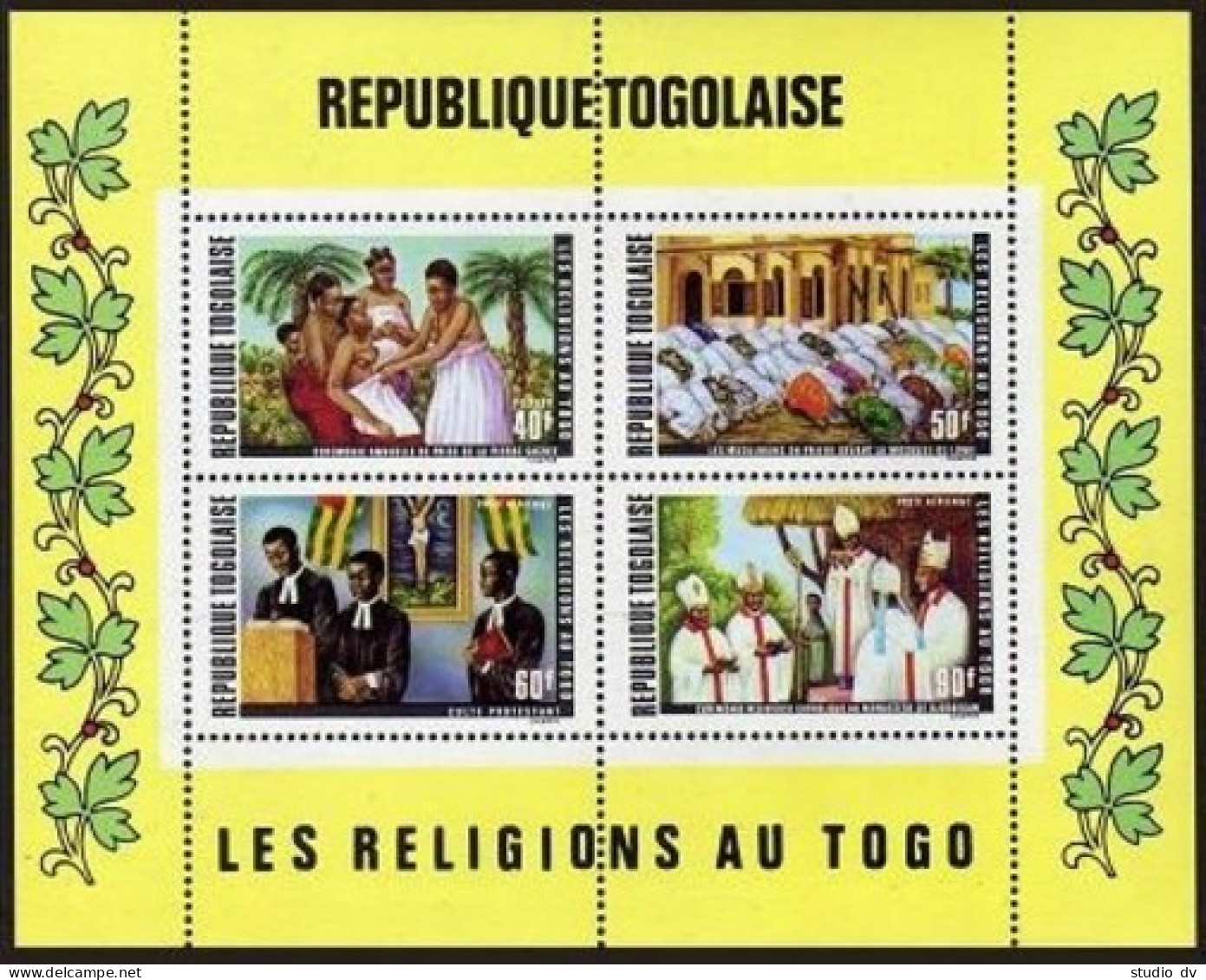 Togo C161a,MNH.Mi Bl.57. Religions,1971.Lome Mosque,Protestant Service,Catholics - Togo (1960-...)