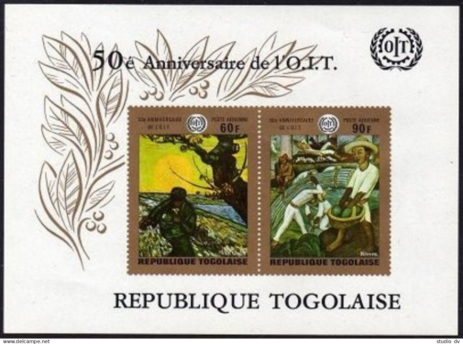 Togo 717-C125,C125a,MNH.Mi 771-777,Bl.45. ILO-50.1970.Paintings.Van Gogh,Rivera, - Togo (1960-...)