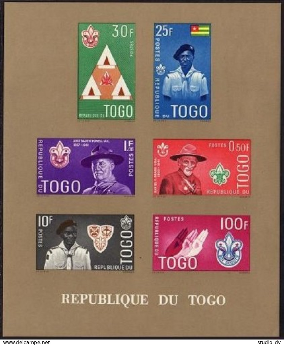 Togo 406c-406d Imperf Sheets,MNH. Togolese Boy Scouts,1961.Baden-Powell,D.Beard. - Togo (1960-...)