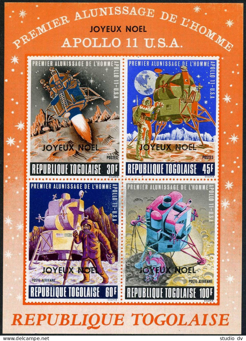 Togo C121a, MNH. Michel 767-770 Bl.440. Christmas 1969. Apollo 11, JOYEUX NOEL. - Togo (1960-...)