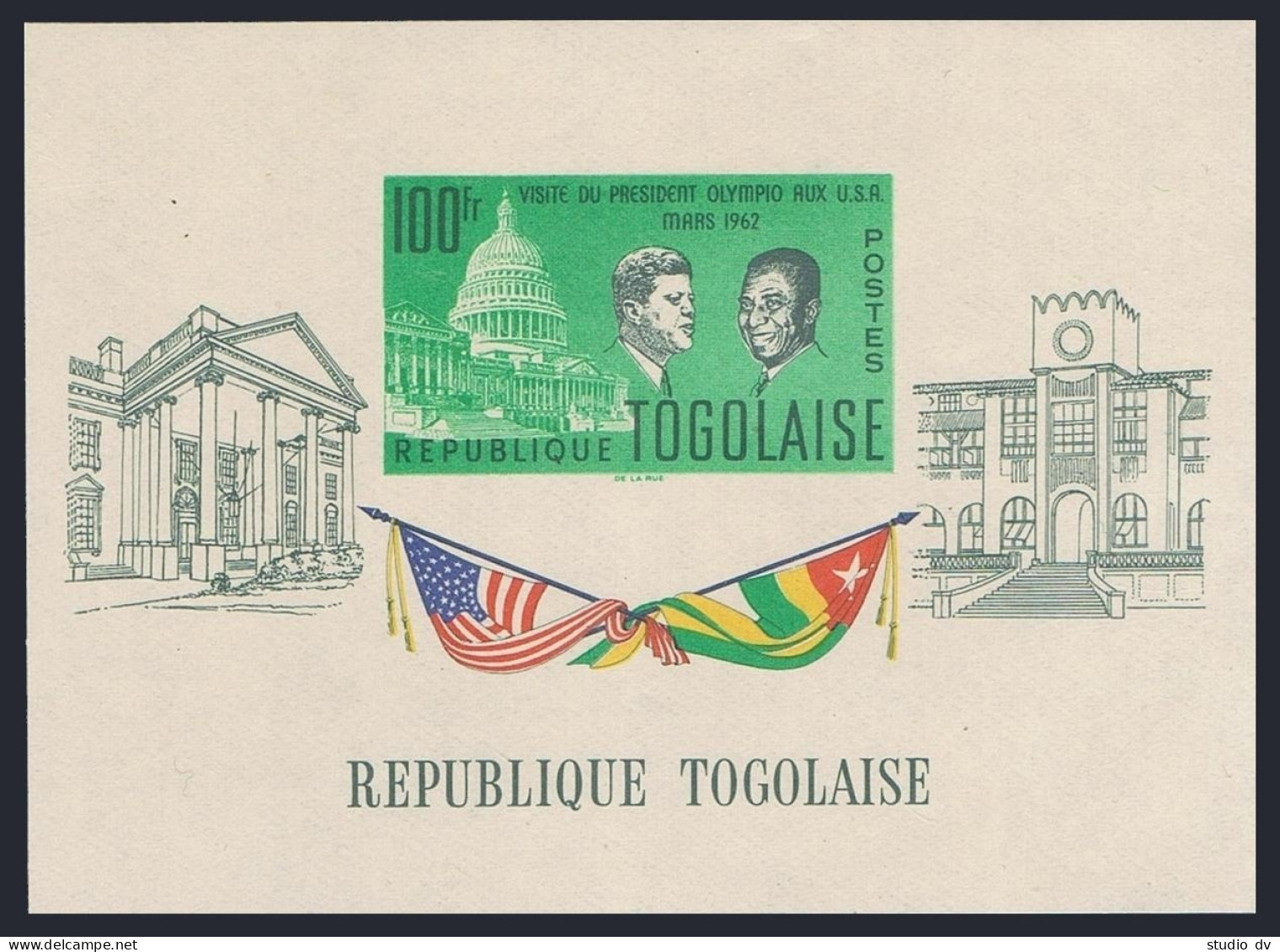 Togo 437a, MNH. Michel Bl.9. Presidents Sylvanus Olympio, John F. Kennedy, 1962. - Togo (1960-...)