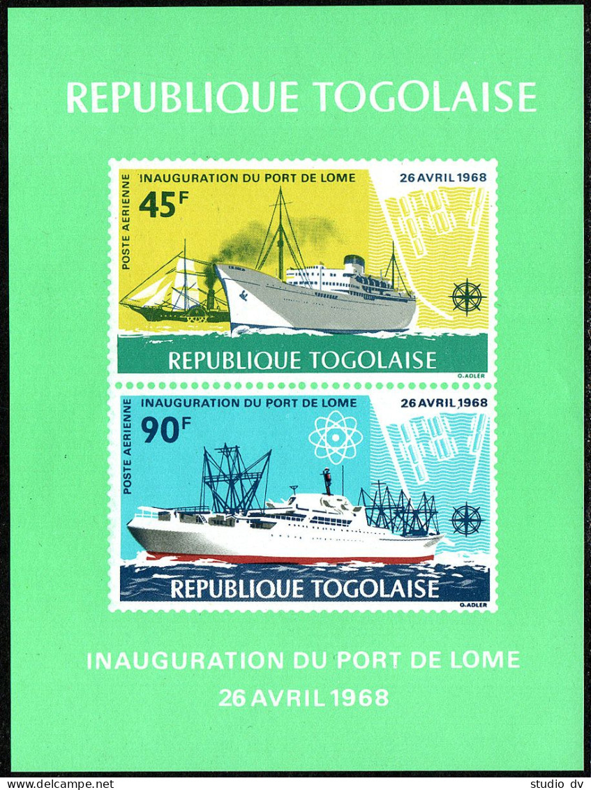 Togo C92a, MNH. Mi Bl.33. Lome Harbor, 1968. Fulton's, Modern Steamships. Map. - Togo (1960-...)