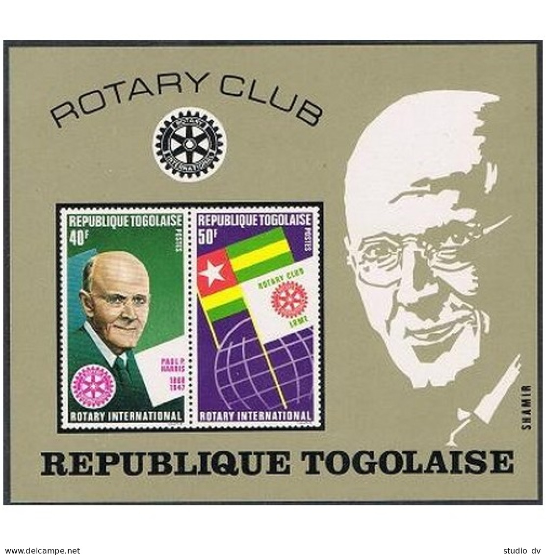 Togo 821-C185, 822a. Michel 940-944, Bl.67. Rotary Club, 1972. Paul P.Harris. - Togo (1960-...)