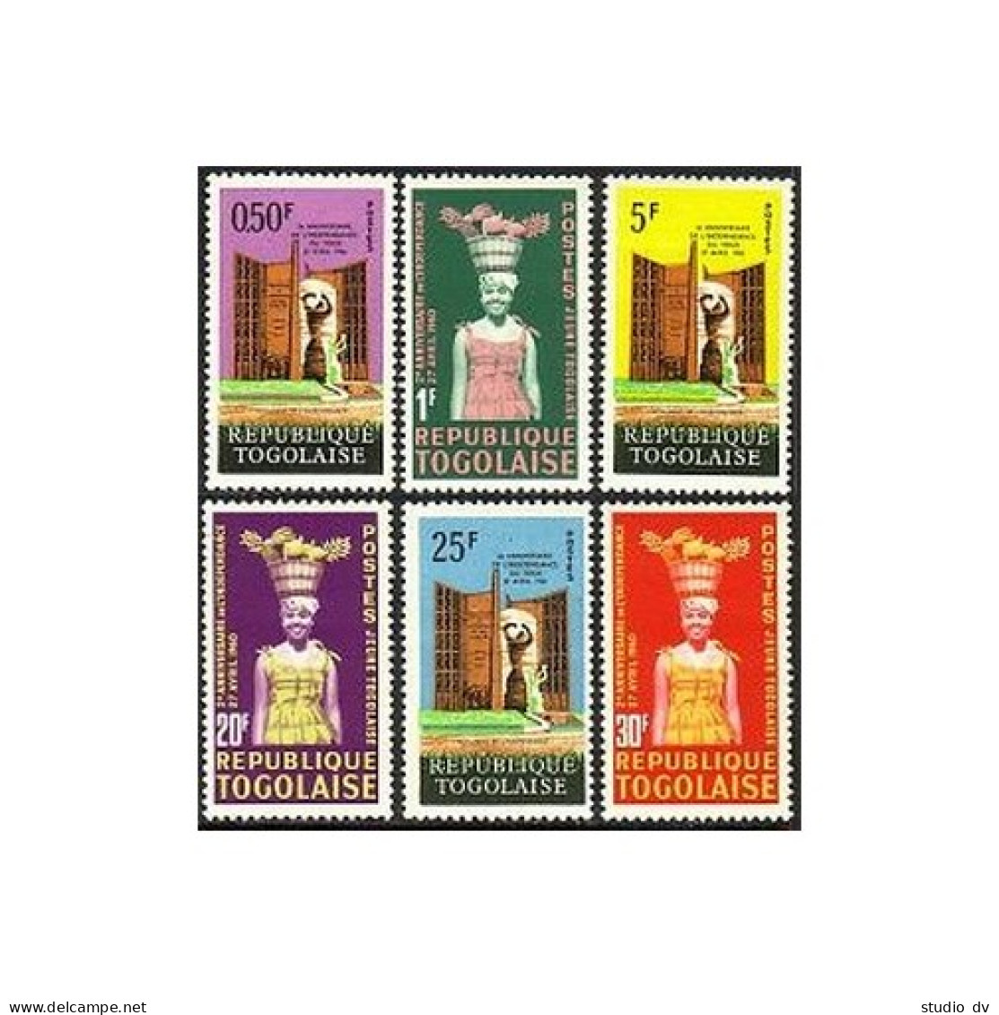 Togo 422-427, 427a, MNH. Mi 340-345, Bl.8. Independence 2nd Ann. 1962. Monument. - Togo (1960-...)