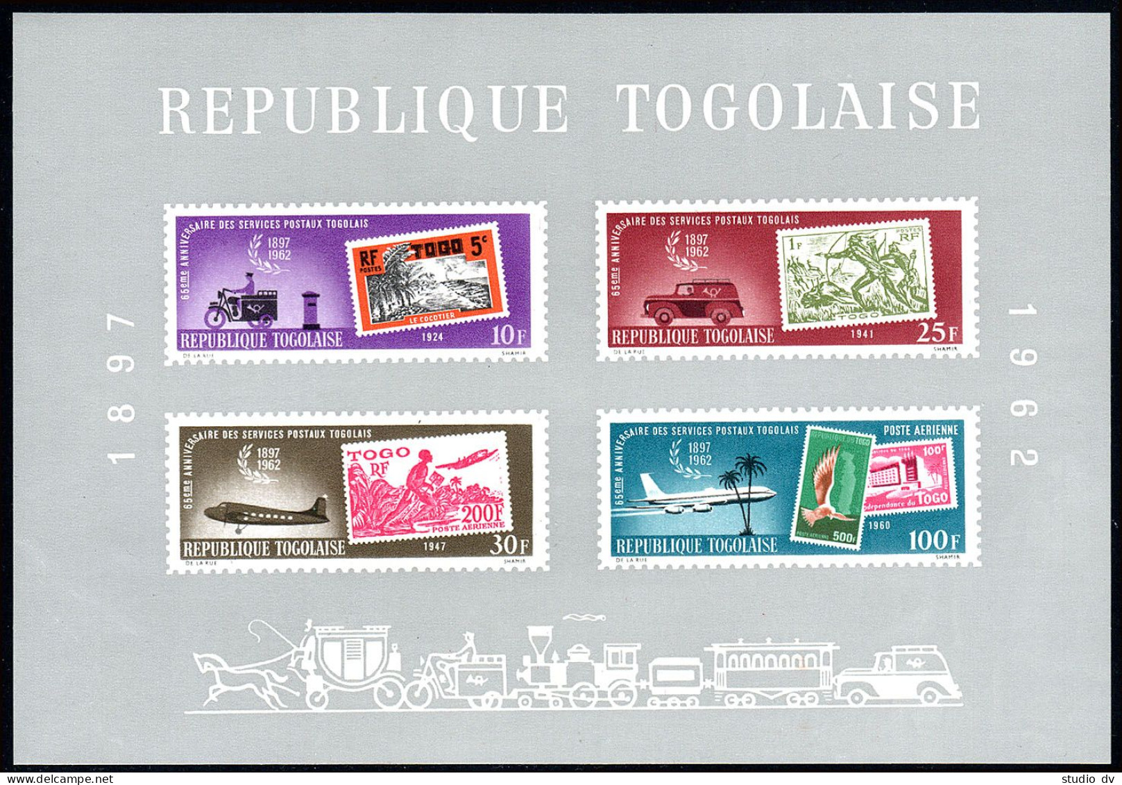 Togo C34a Sheet,MNH.Michel Bl.10. Stamp On Stamp,1963.Motorcycle,truck,plane, - Togo (1960-...)