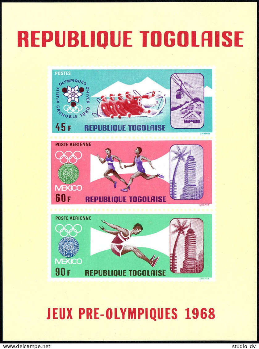 Togo C85a,MNH.Michel Bl.32. Pre-Olympics Grenoble-1968,Mexico-1968. - Togo (1960-...)