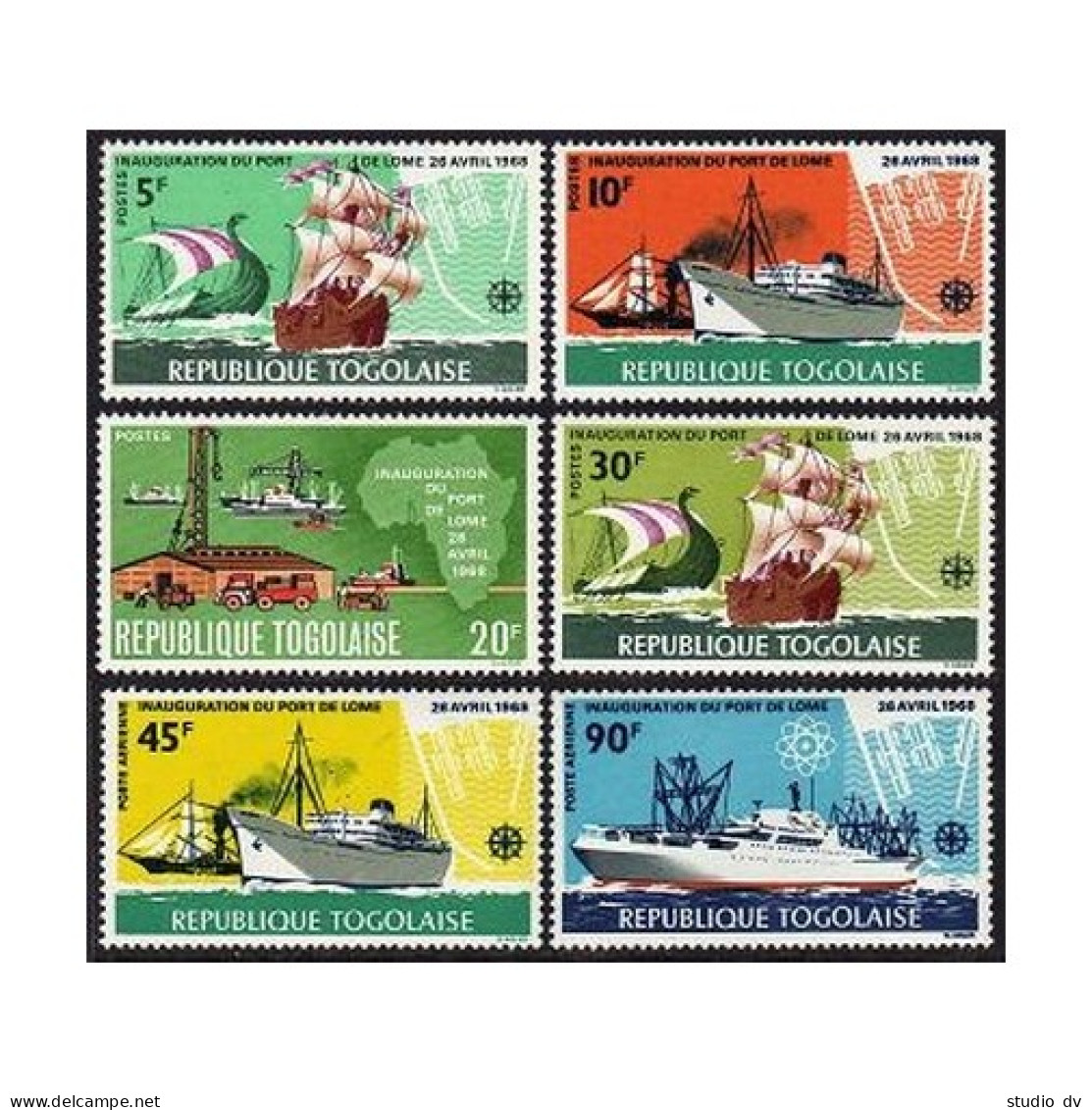 Togo 641-644,C91-C92, C92a, MNH. Michel 646-651,Bl.33. Lome Harbor, 1968. Ships. - Togo (1960-...)
