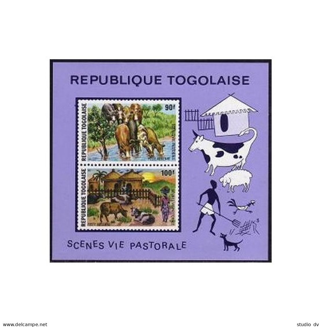 Togo 890-891, C238-C239, C239a, MNH. Mi 1070-1073,Bl.91. Domestic Animals, 1974. - Togo (1960-...)