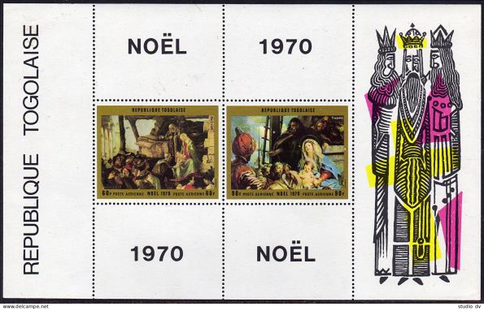 Togo C142a,MNH.Michel Bl.52. Christmas 1970.Painting By Bottichelli,Tiepolo. - Togo (1960-...)