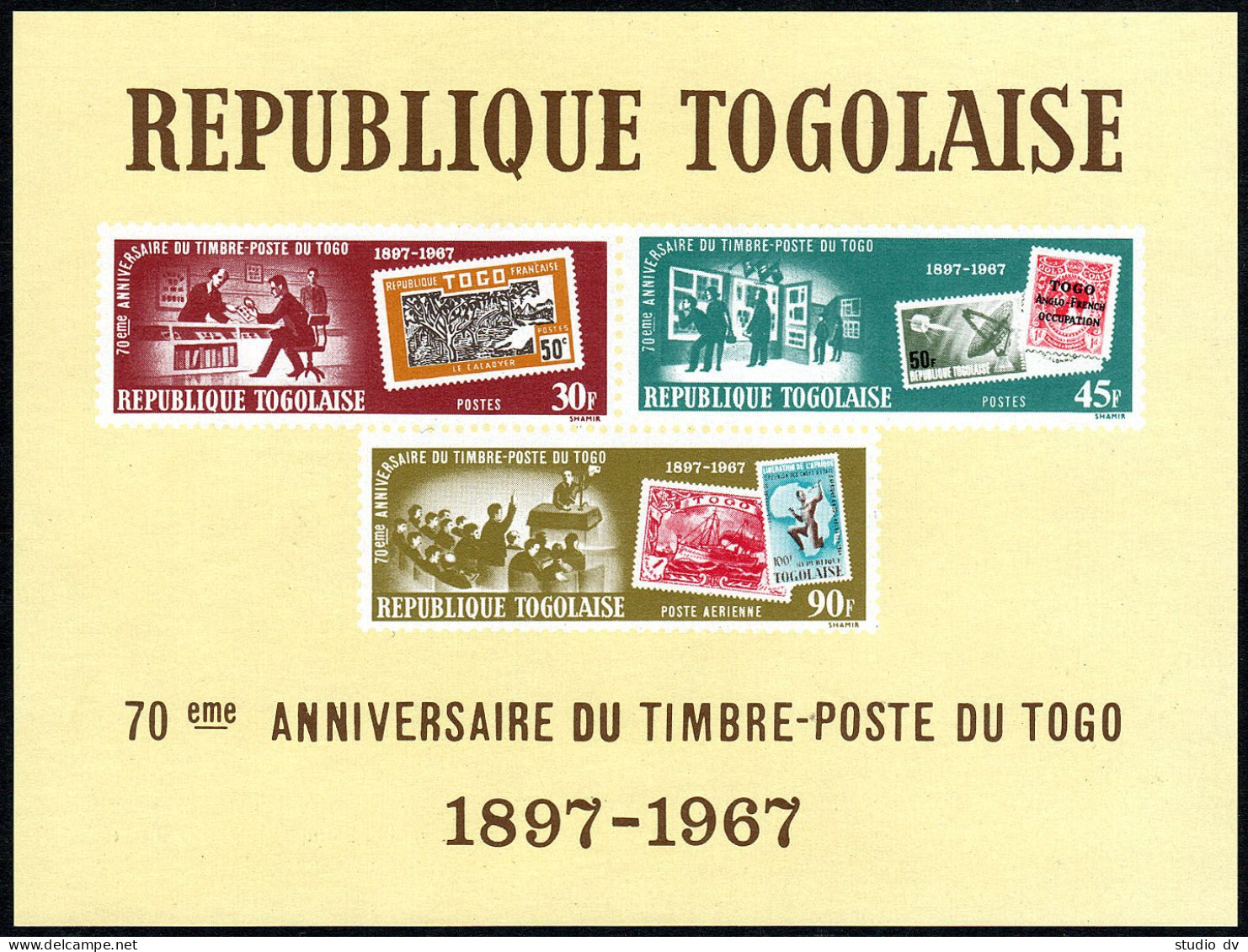 Togo C82a Sheet, MNH. Mi Bl.31. Togolese Stamps, 70th Ann. 1967. Space, Ship. - Togo (1960-...)