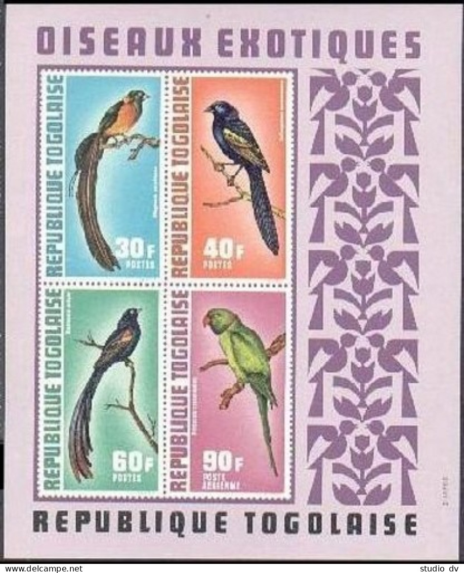 Togo C182a Sheet, MNH. Michel Bl.66. Birds 1972. Whydah, Widow-birds, Parakeet. - Togo (1960-...)