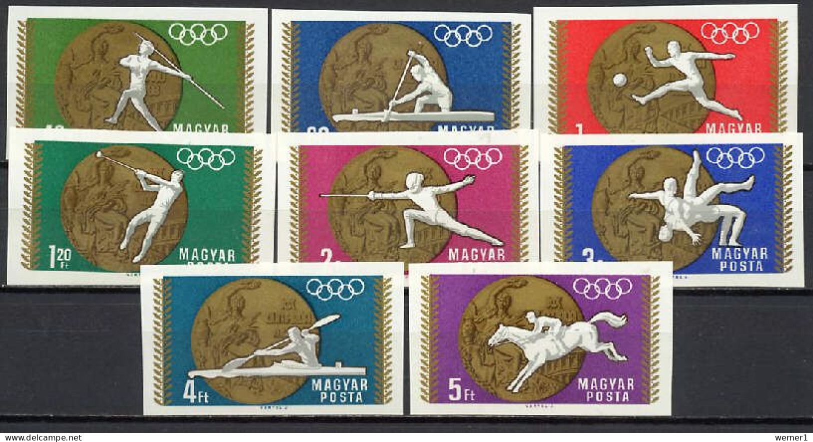 Hungary 1969 Olympic Games Mexico, Football Soccer, Athletics, Equestrian, Wrestling, Fencing Etc. Set Of 8 Imperf. MNH - Summer 1968: Mexico City