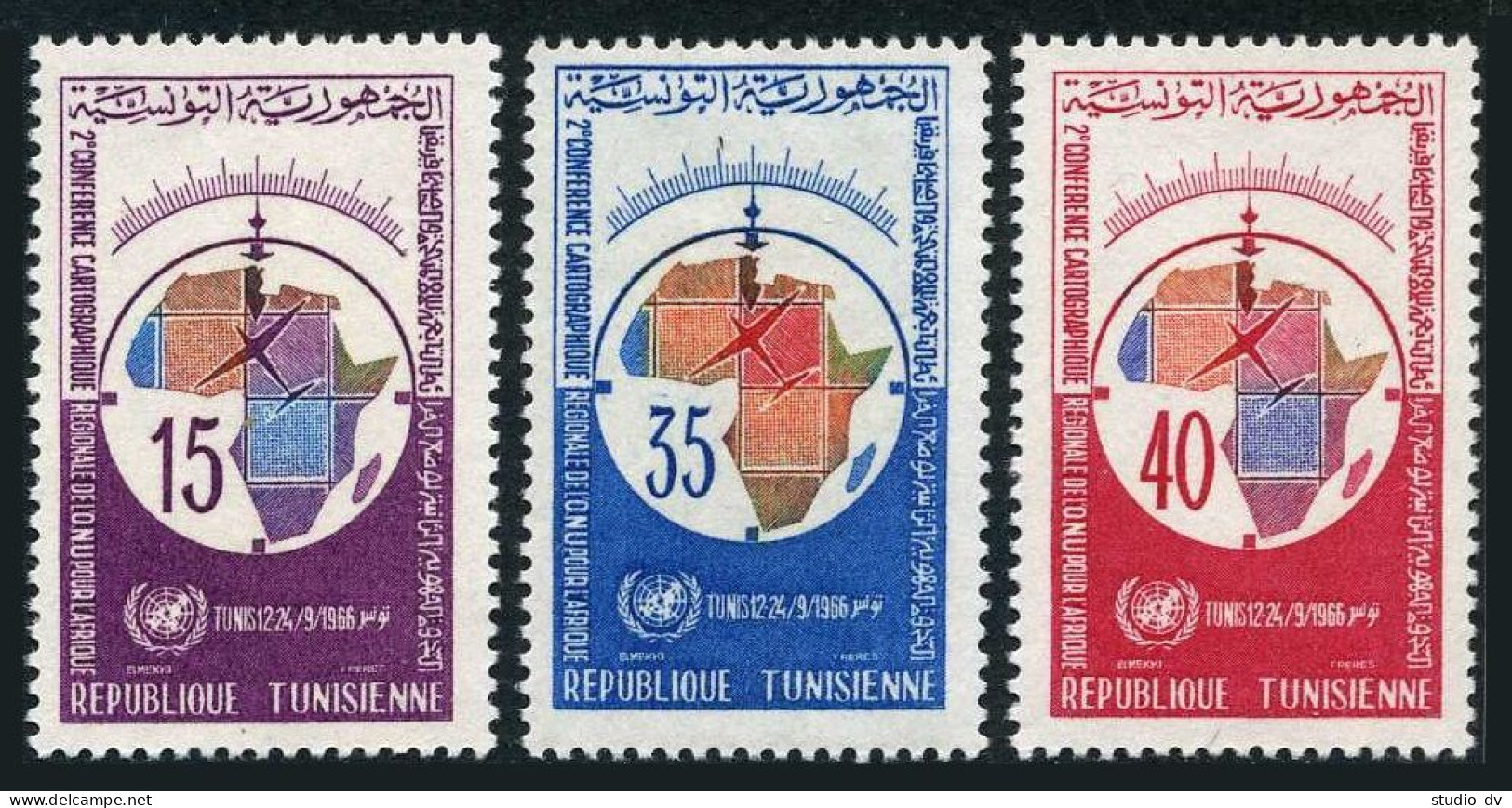 Tunisia 464-466, MNH. Michel 664-666. Cartographic Conference For Africa, 1966. - Tunesië (1956-...)