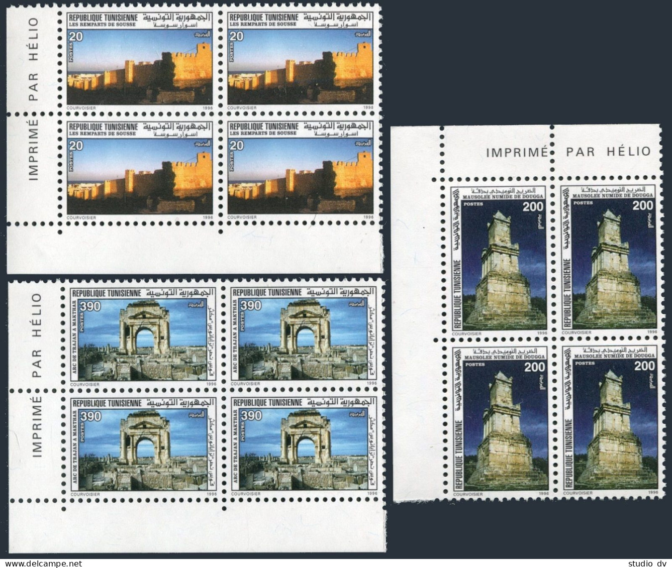 Tunisia 1103-1105 Blocks/4,MNH. Landmarks, 1996. Ramparts Of Sousse, Mausoleum,  - Tunisia