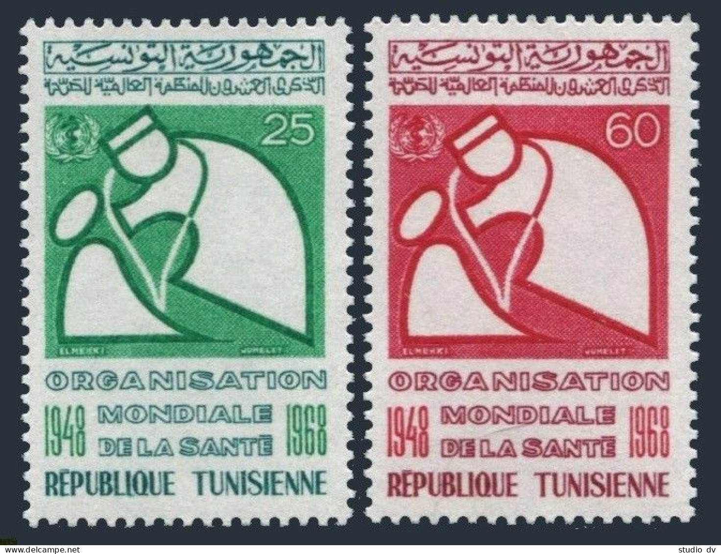Tunisia 497-498, MNH. Michel 697-698. WHO, 20th Ann. 1968. Physician & Patient. - Tunisie (1956-...)