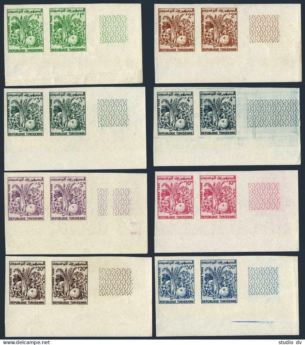 Tunisia J41-J48 Imperf Pairs, MNH. Mi P75B-P82B. Due Stamps 1960. Grain, Fruit. - Tunisia