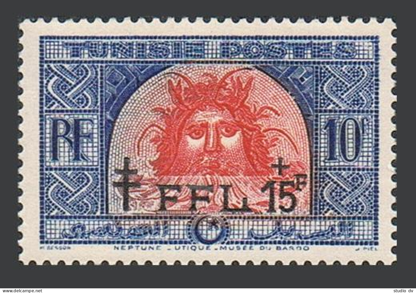 Tunisia B108, MNH. Mi 363.Association Of Free French, 1949. Neptune,Bardo Museum - Tunisie (1956-...)