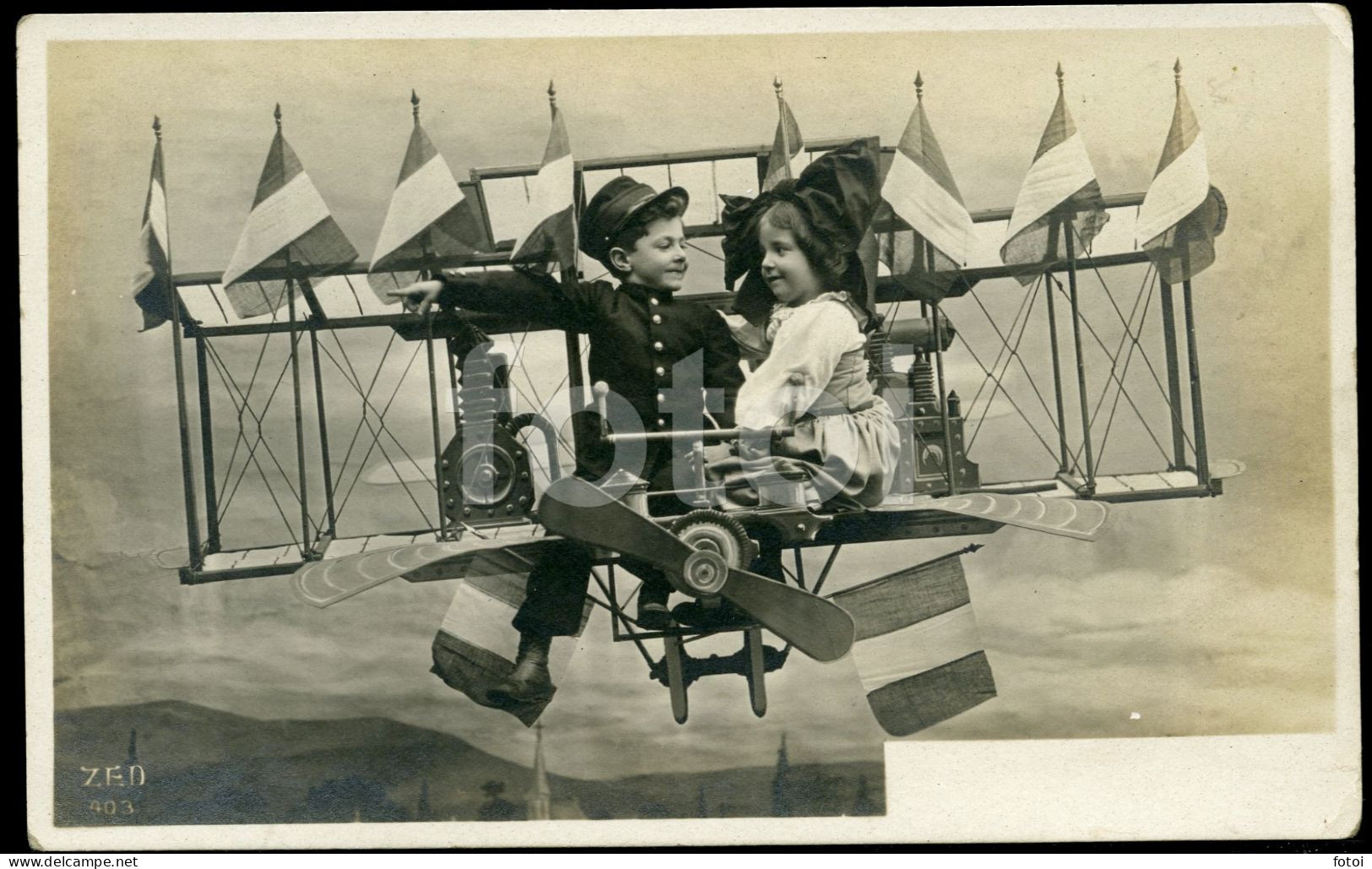 Real Photo Foto Postcard Children Alsatian Costume Military Aircraft Pilots Decorated French Flags Avion Plane France - ....-1914: Précurseurs