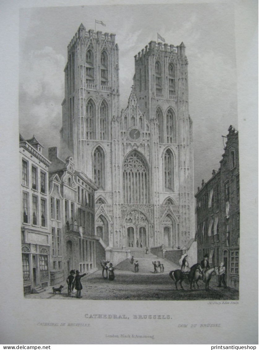 Belgium 4x Original Antique Engraving Brussels Shonenberg Palace Cathedral - Stiche & Gravuren