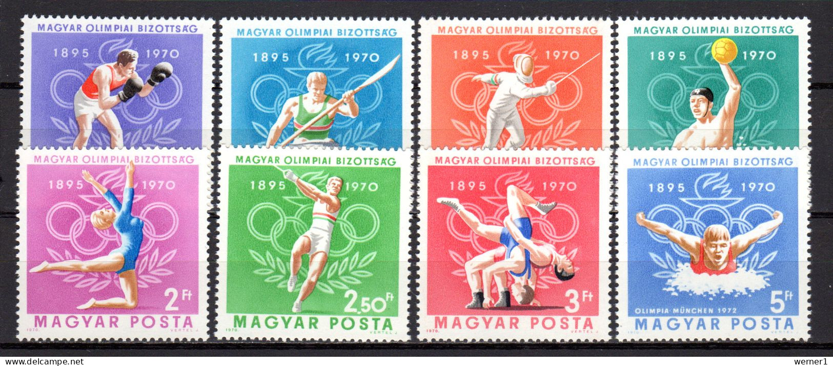 Hungary 1970 Olympic Games, Olympic Committee, Fencing, Waterball, Wrestling, Athletics Etc. Set Of 8 MNH - Ete 1968: Mexico