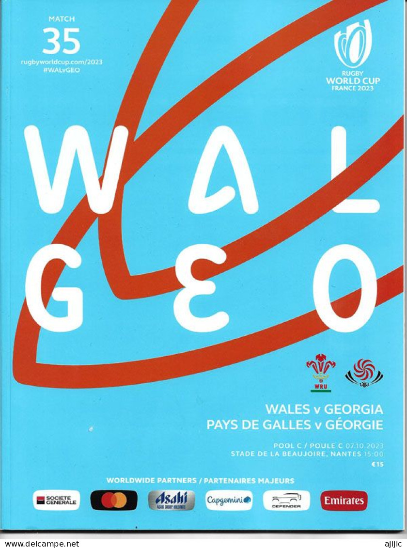 2023 RUGBY WORLD CUP FRANCE / NANTES / WALES V GEORGIA. OFFICIAL LUXUOUS COLOUR BOOK. 100 PAGES - Rugby