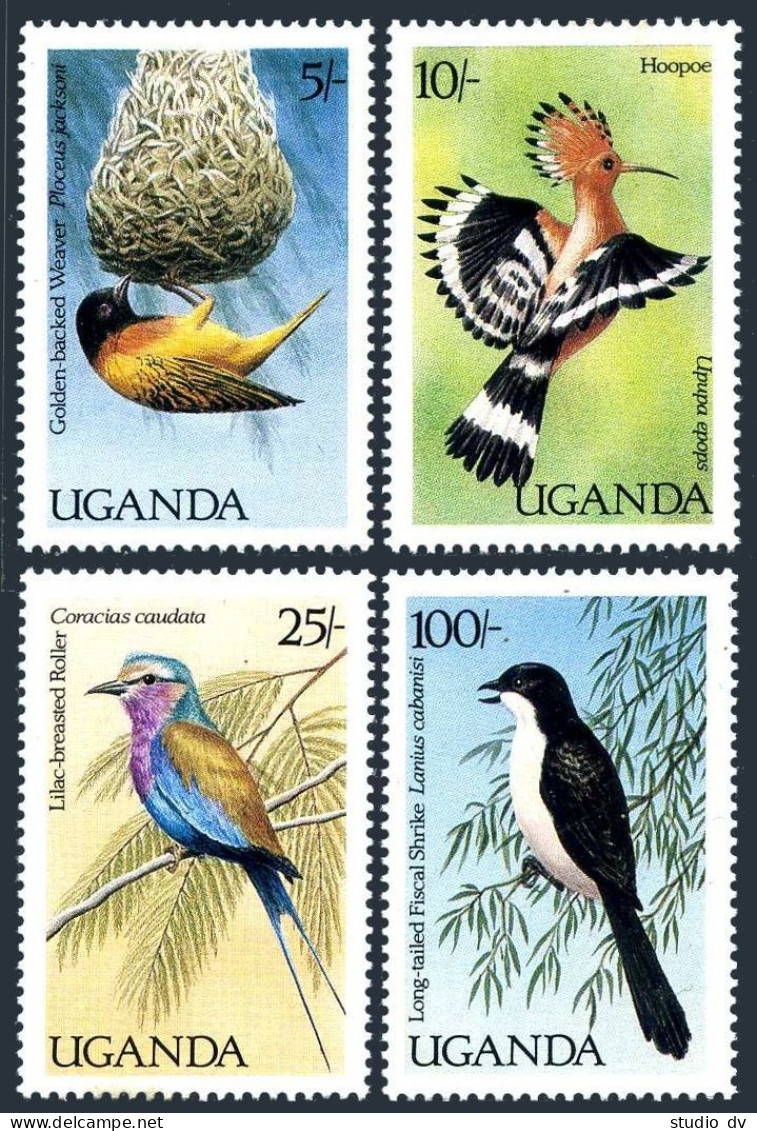 Uganda 569-570572,576,MNH. Birds 1987.Golden-backed Weaver,Hoopoe,Roller,Strike. - Uganda (1962-...)