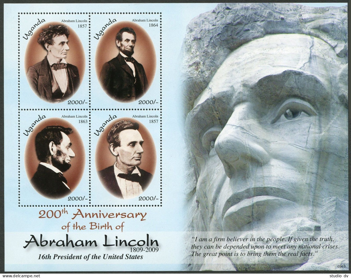 Uganda 1899 Ad Sheet,MNH. President Abraham Lincoln,2009. - Oeganda (1962-...)