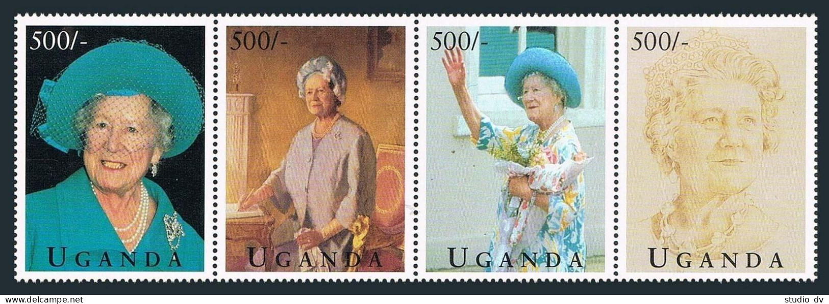 Uganda 1317 Ad Strip,MNH.Mi 1509-1512. Queen Mother Elizabeth,95th Birthday,1995 - Ouganda (1962-...)