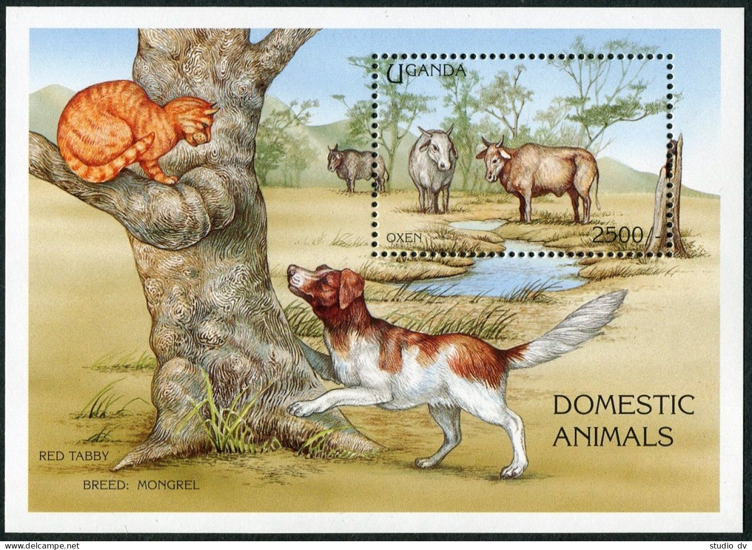 Uganda 1368,MNH.Michel Bl.241. Domestic Animals,1995.Oxen,dog,cat. - Uganda (1962-...)