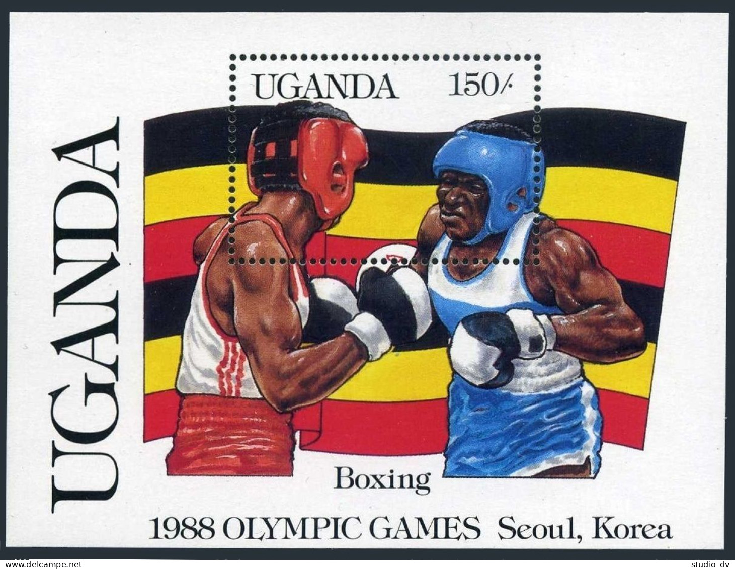 Uganda 554-557,558,MNH.Michel 534-537,Bl.70. Olympics Seoul-1988.Swimming,Boxing - Uganda (1962-...)